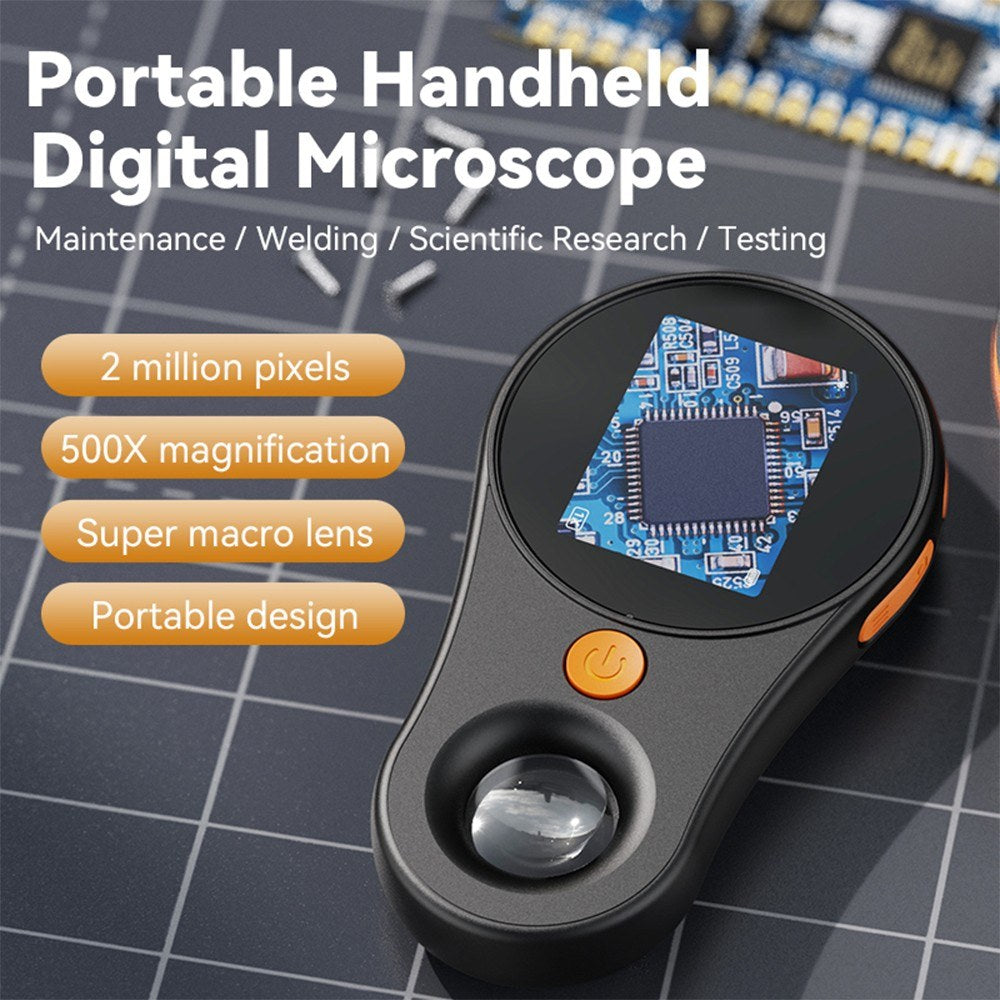 1080P 500X Handheld Digital Microscope with 2.0-Inch Screen, 8 LED Lights, for Coins, Jewelry, Watches & Electronics