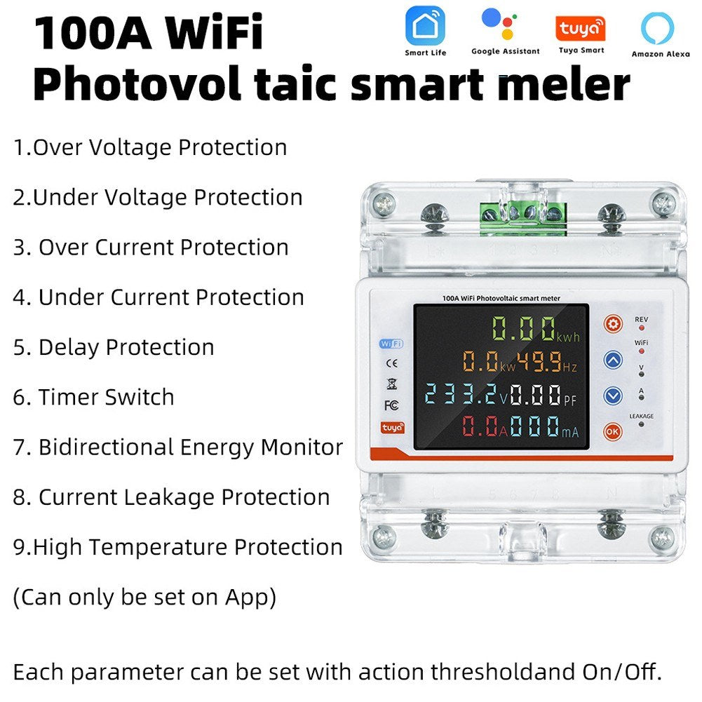 Tuya Smart WiFi Circuit Breaker with Metering, Reclosure, Timing, and Voice Control via Alexa/Google Assistant