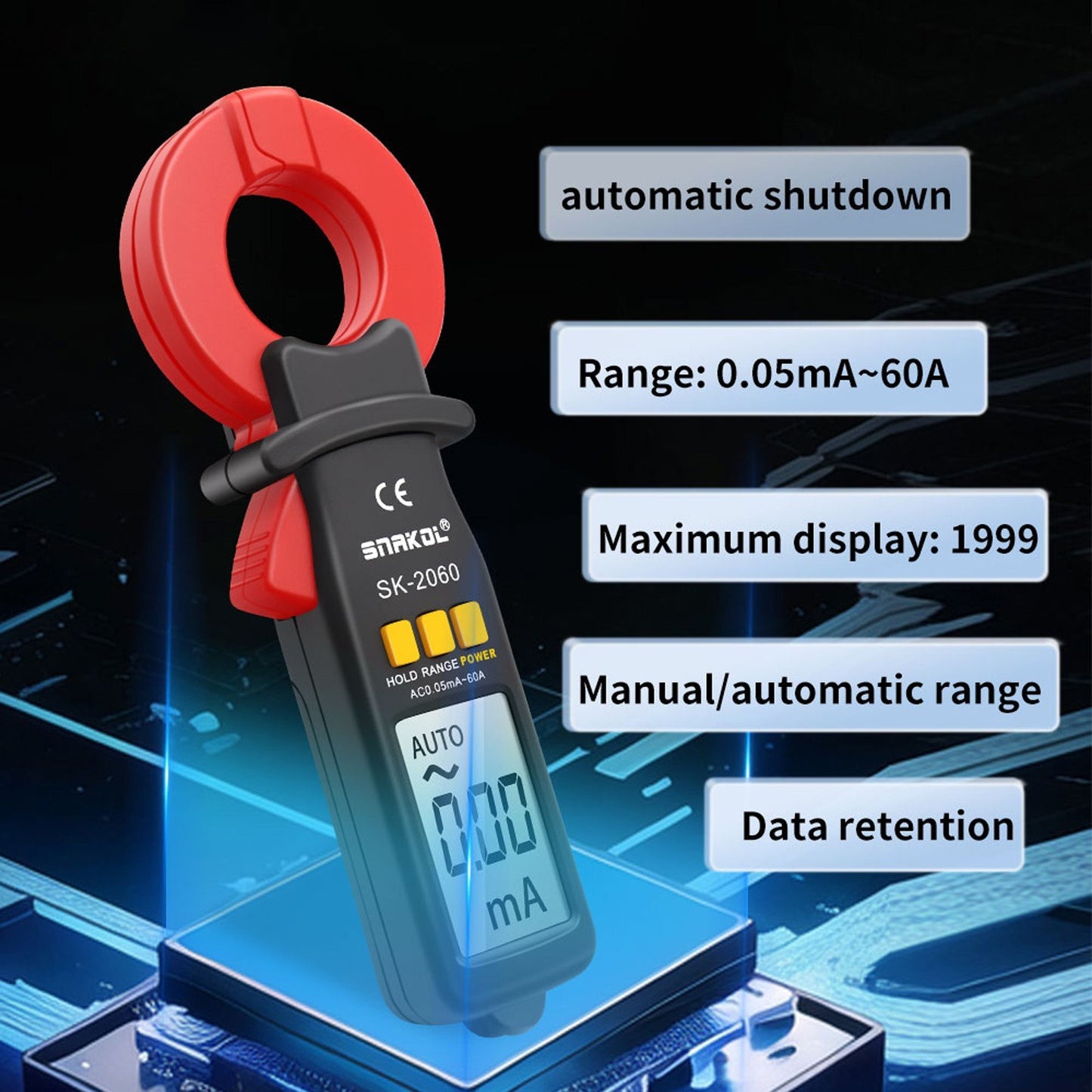 Auto-Ranging Digital Clamp Meter, 3.5-Digit, High Precision AC Measurement Tool, 30mm Jaw, Data Hold, Auto Power Off for Electrical & Technical Use