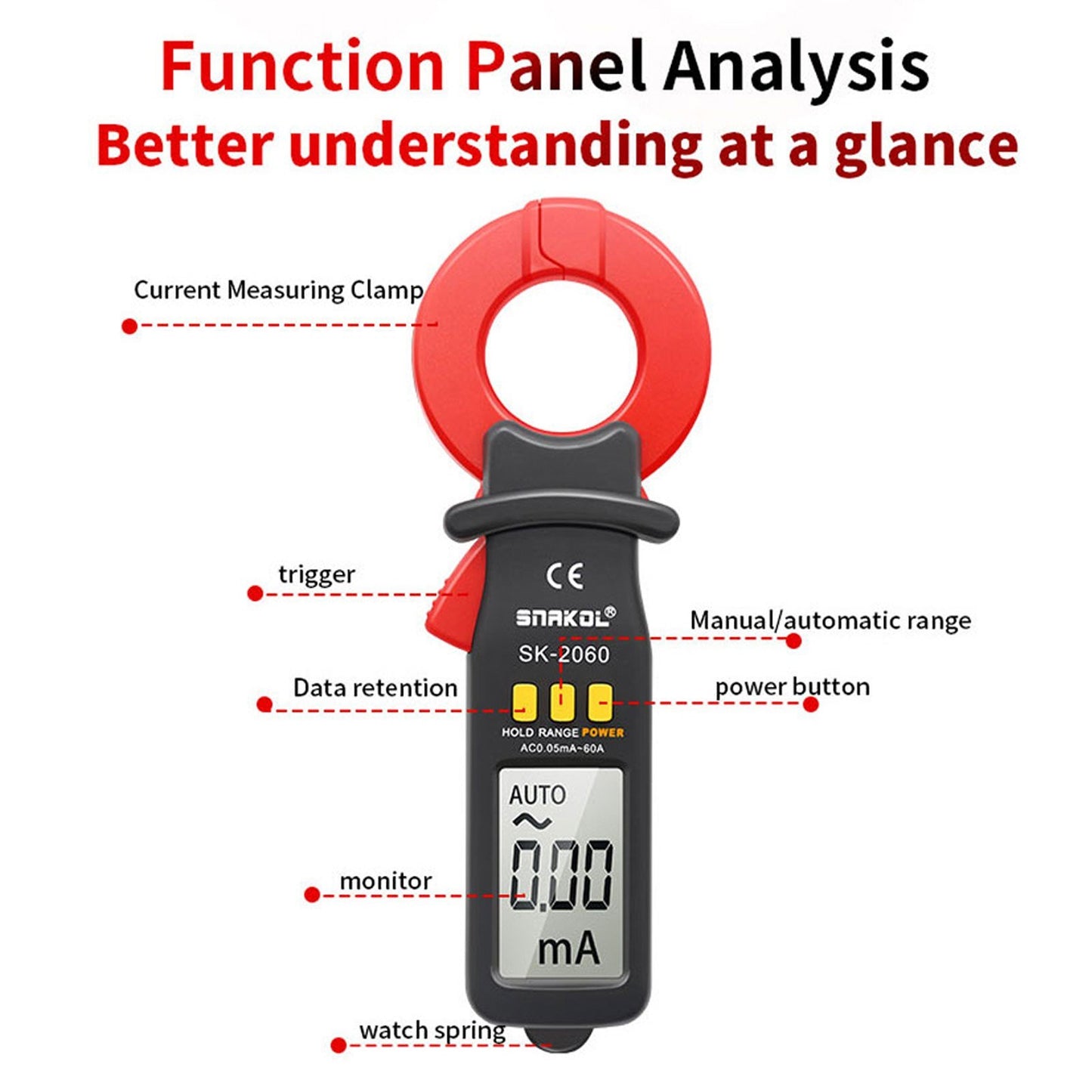 Auto-Ranging Digital Clamp Meter, 3.5-Digit, High Precision AC Measurement Tool, 30mm Jaw, Data Hold, Auto Power Off for Electrical & Technical Use