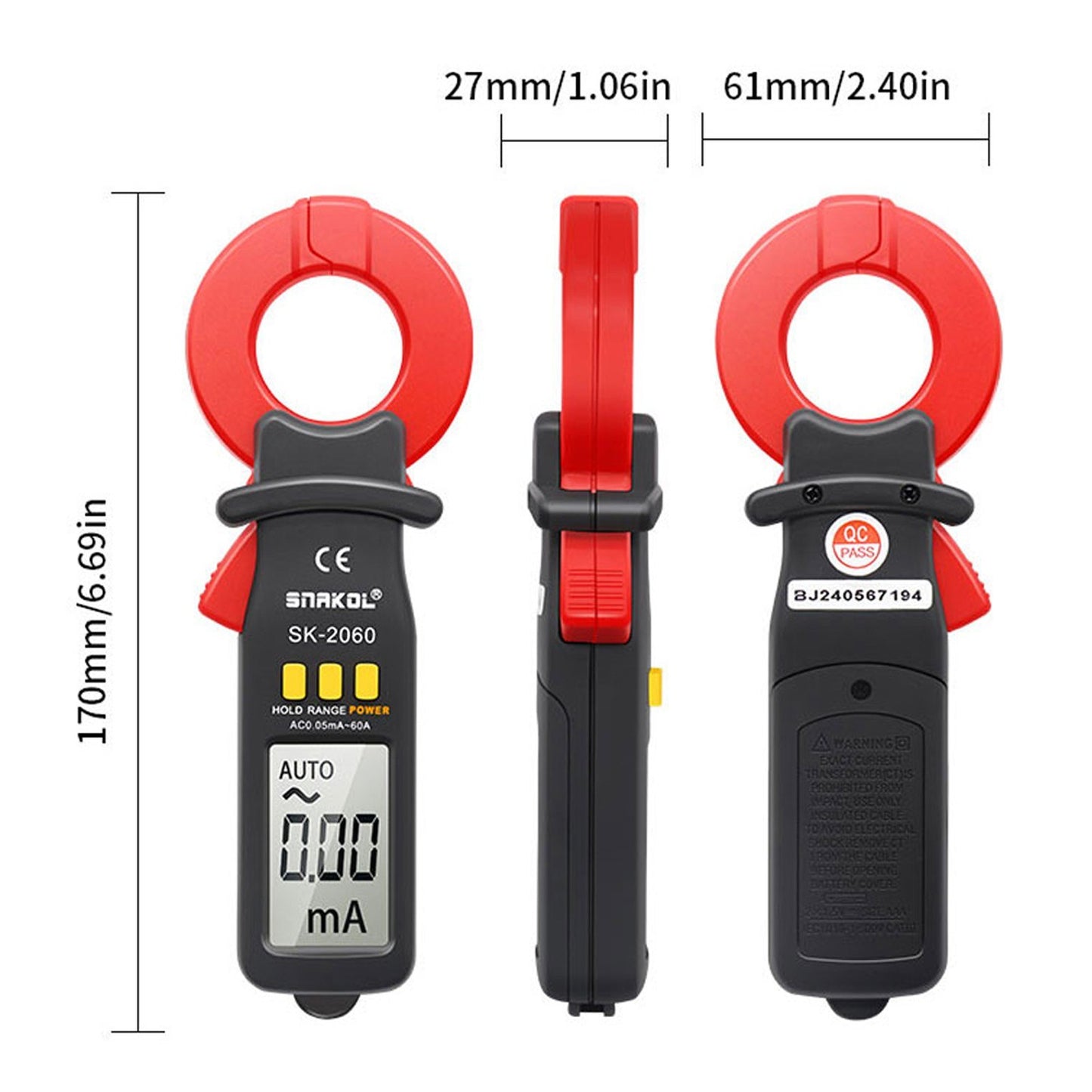 Auto-Ranging Digital Clamp Meter, 3.5-Digit, High Precision AC Measurement Tool, 30mm Jaw, Data Hold, Auto Power Off for Electrical & Technical Use