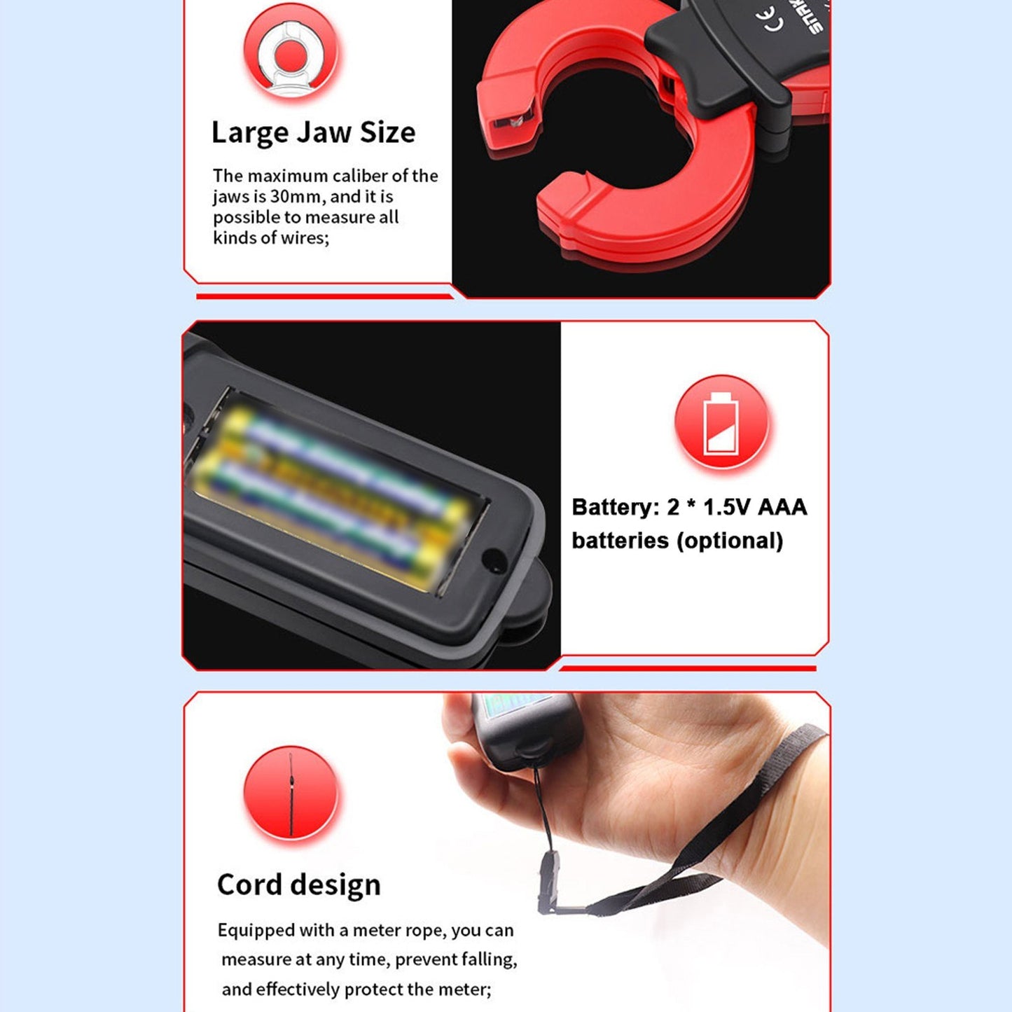 Auto-Ranging Digital Clamp Meter, 3.5-Digit, High Precision AC Measurement Tool, 30mm Jaw, Data Hold, Auto Power Off for Electrical & Technical Use