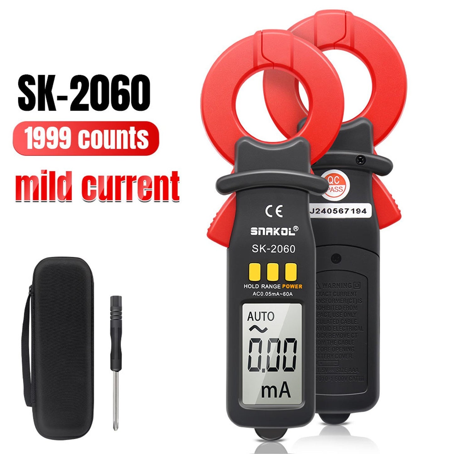 Auto-Ranging Digital Clamp Meter, 3.5-Digit, High Precision AC Measurement Tool, 30mm Jaw, Data Hold, Auto Power Off for Electrical & Technical Use