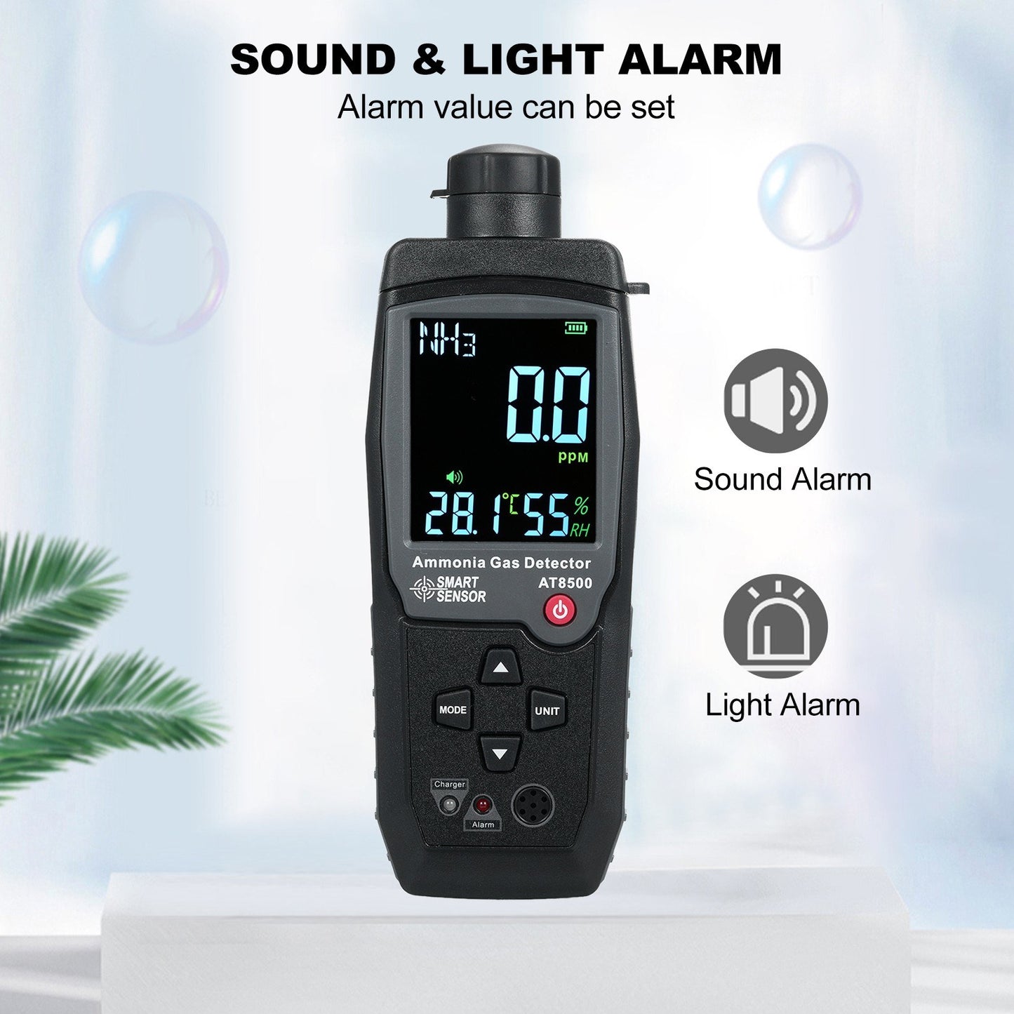 Ammonia Gas Detector NH3 Tester 0-100PPM with Large LCD Display - SMART SENSOR Handheld Digital Meter