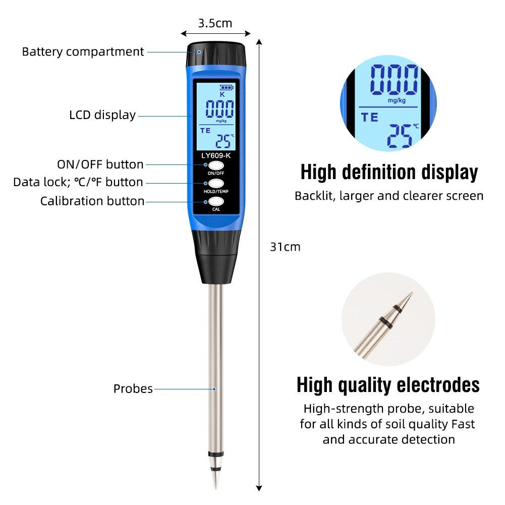 Garden Soil Nutrient Analyzer & Fertility Tester with Temperature & Potassium Measurement