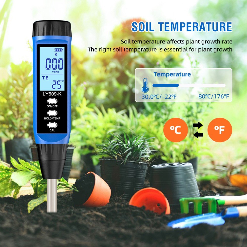 Garden Soil Nutrient Analyzer & Fertility Tester with Temperature & Potassium Measurement