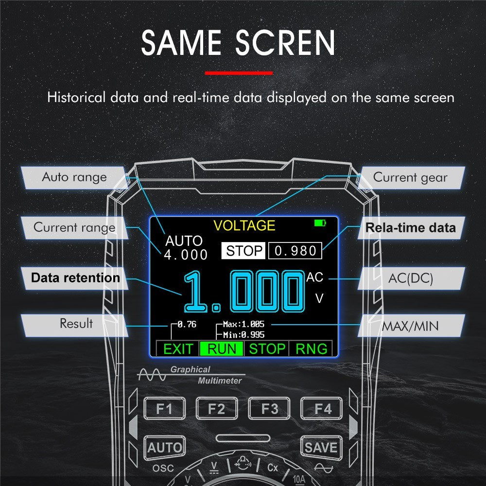 Handheld 2-in-1 Digital Oscilloscope Multimeter, 1MHz Bandwidth, 2.5Msps Sampling, Data Storage for DIY & Electronics Testing