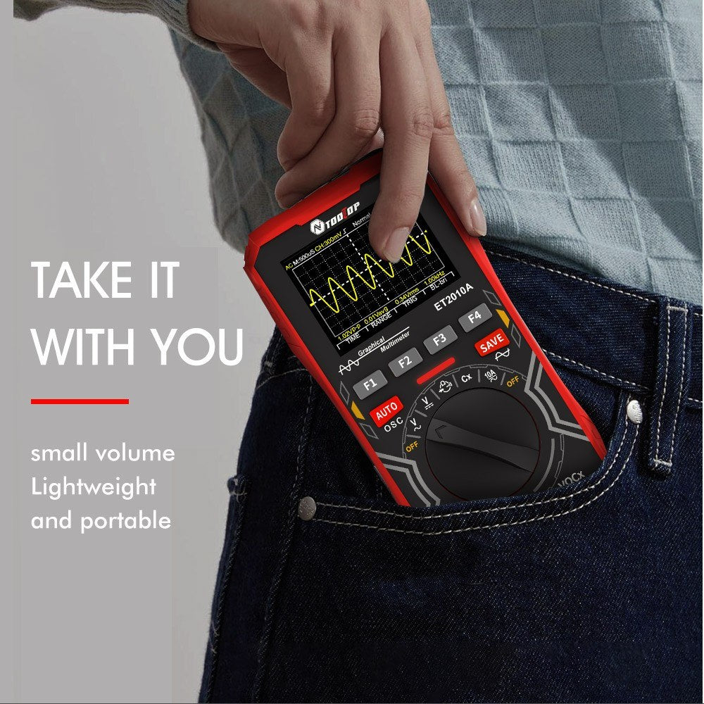 Handheld 2-in-1 Digital Oscilloscope Multimeter, 1MHz Bandwidth, 2.5Msps Sampling, Data Storage for DIY & Electronics Testing