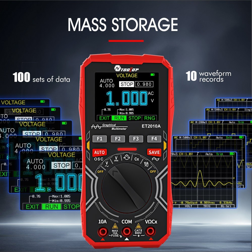 Handheld 2-in-1 Digital Oscilloscope Multimeter, 1MHz Bandwidth, 2.5Msps Sampling, Data Storage for DIY & Electronics Testing