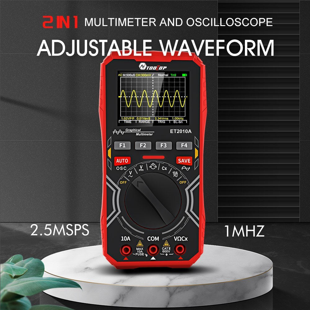 Handheld 2-in-1 Digital Oscilloscope Multimeter, 1MHz Bandwidth, 2.5Msps Sampling, Data Storage for DIY & Electronics Testing