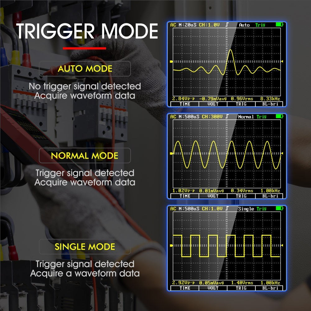 Handheld 2-in-1 Digital Oscilloscope Multimeter, 1MHz Bandwidth, 2.5Msps Sampling, Data Storage for DIY & Electronics Testing