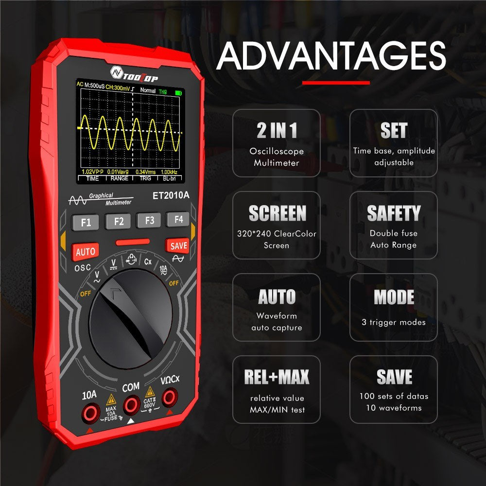 Handheld 2-in-1 Digital Oscilloscope Multimeter, 1MHz Bandwidth, 2.5Msps Sampling, Data Storage for DIY & Electronics Testing