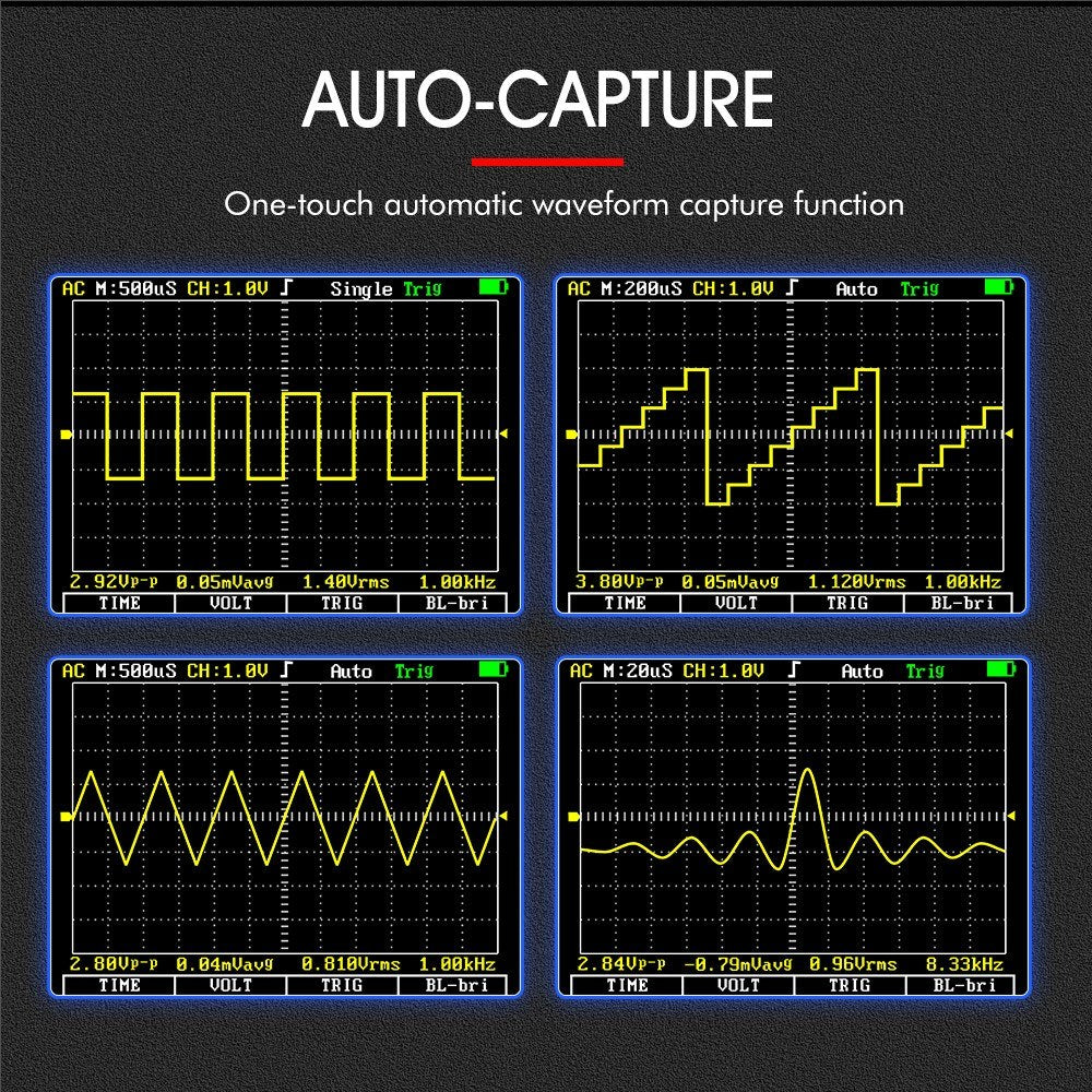Handheld 2-in-1 Digital Oscilloscope Multimeter, 1MHz Bandwidth, 2.5Msps Sampling, Data Storage for DIY & Electronics Testing