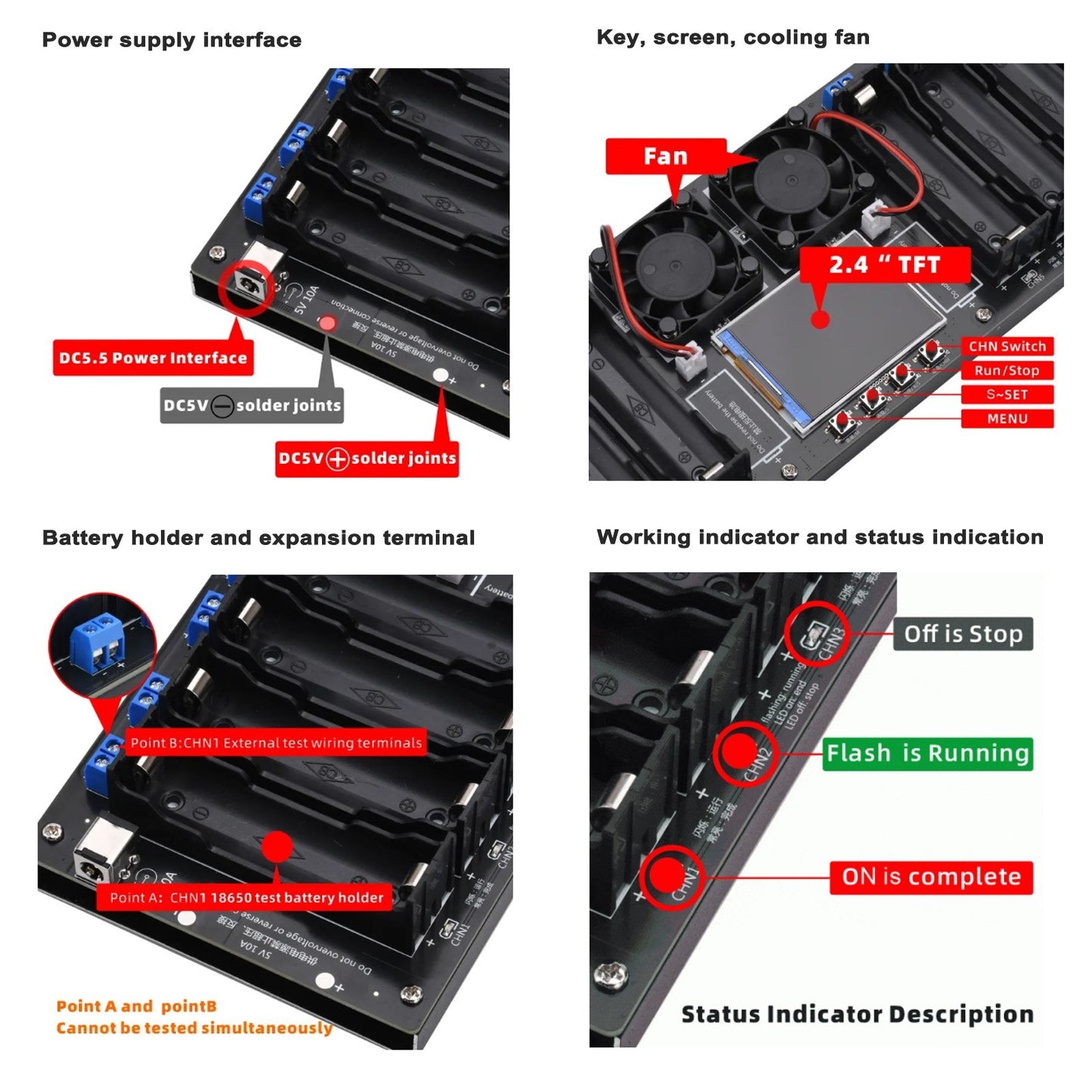 8-Channel 18650 Battery Tester with 2.4-inch TFT Display, Multi-Mode Testing, Enhanced Safety, and Intuitive Interface