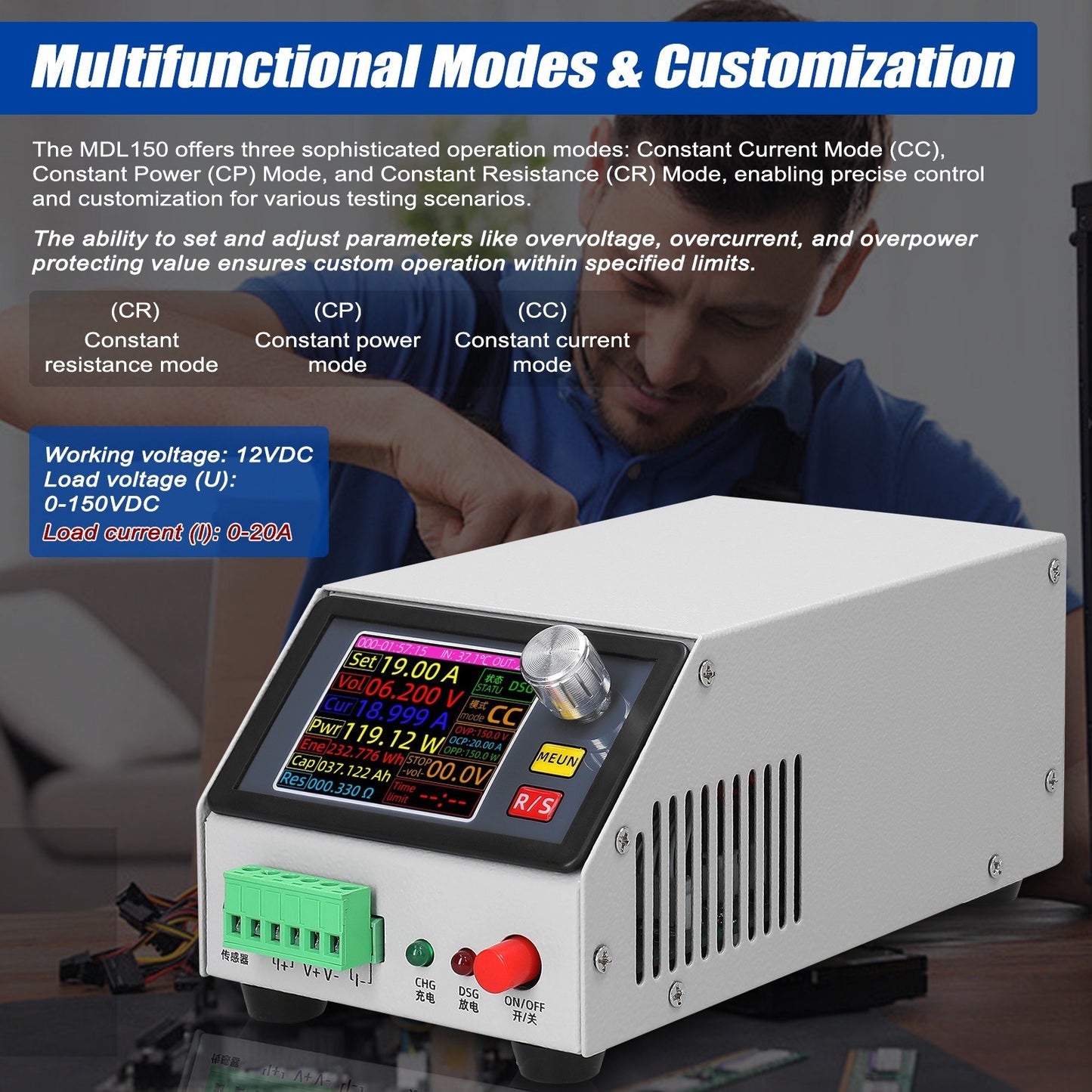 2.4inch Color Screen Electronic Load with Constant Current/Power/Resistance Modes and Data Calibration