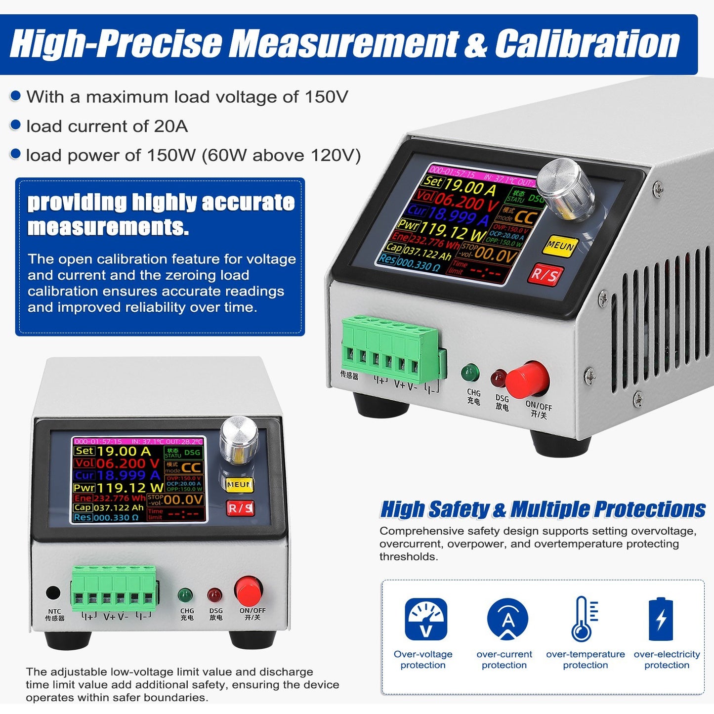 2.4inch Color Screen Electronic Load with Constant Current/Power/Resistance Modes and Data Calibration