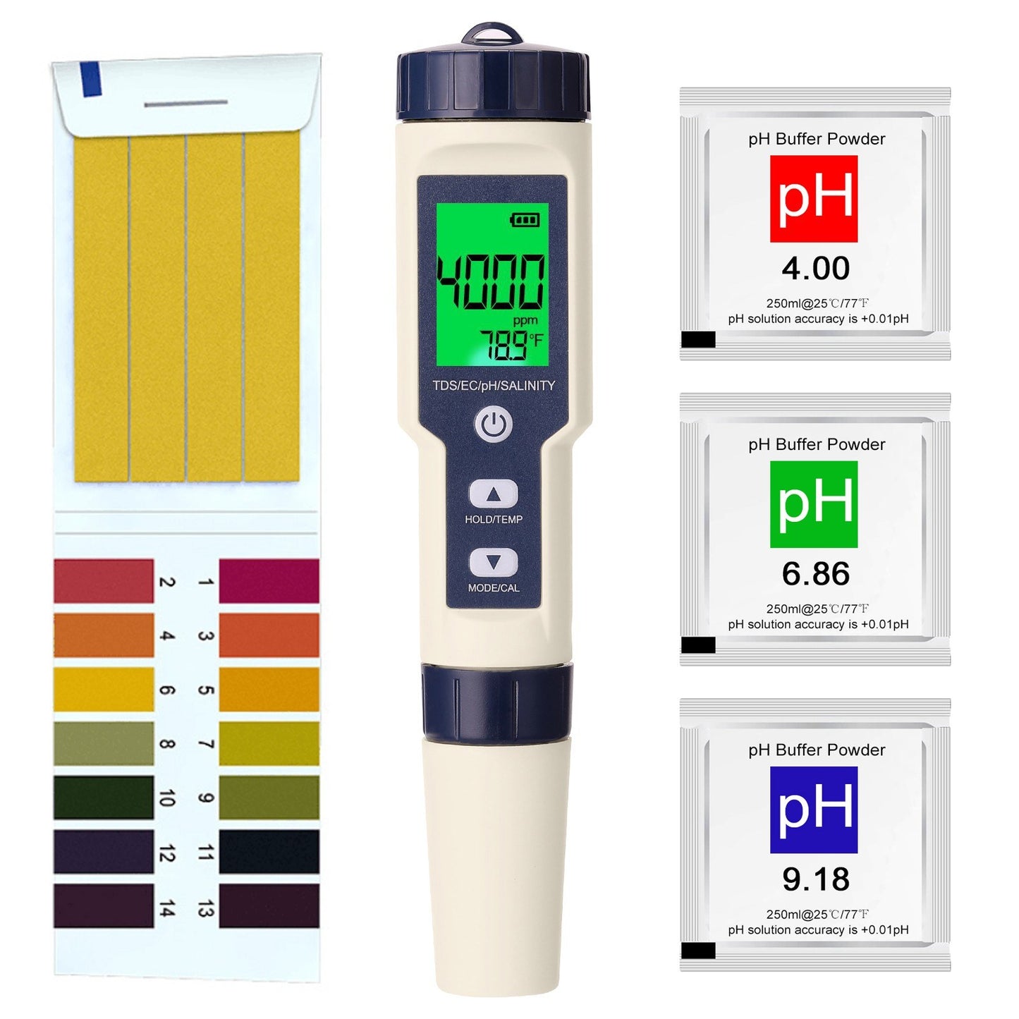 5-in-1 Professional Digital Water Quality Tester: PH, EC, TDS, Salinity, Thermometer Combo Meter