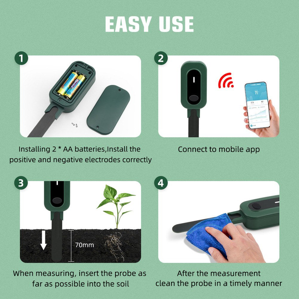 Tuya Zigbee Wireless Soil Moisture, Temperature, Humidity & Sunlight Tester with Mobile App Control - Versatile Gardening Tool for Farmland Planting