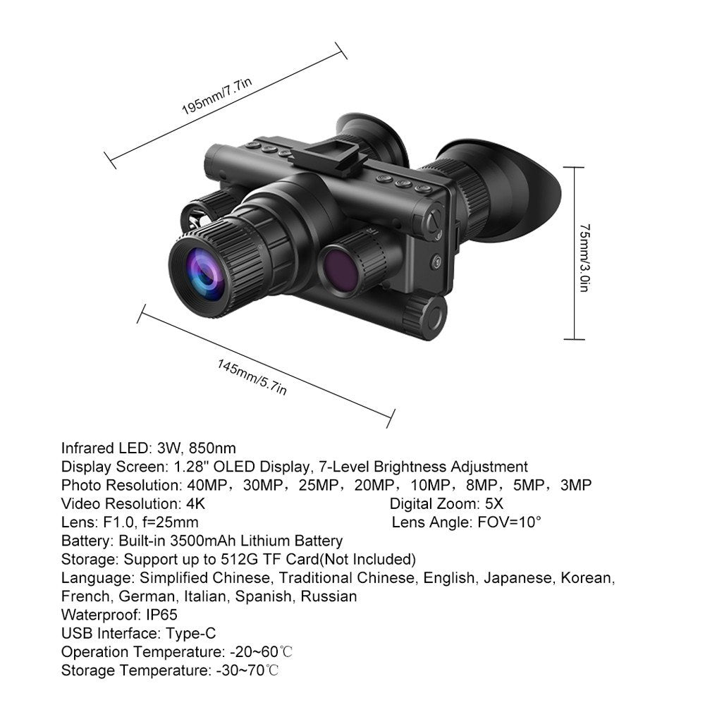 4K Digital Infrared Monocular Night Vision Telescope: 40MP, 600m Range, 5X Optical, 8X Digital Zoom for Outdoor Camping, Hunting, and Boating with Photo/Video Recording