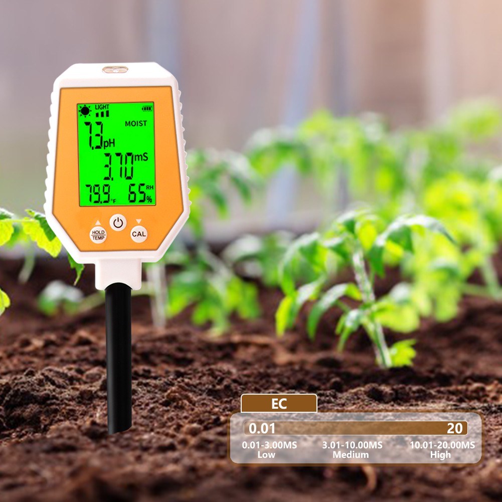 6-in-1 High Accuracy Soil Tester: pH, EC, Moisture, Light, Air Humidity, Temperature Digital Hygrometer with Removable Panel for Gardening & Farming