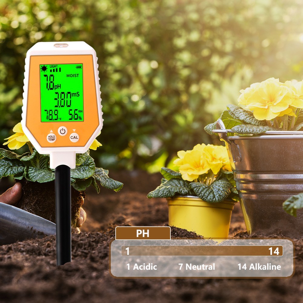 6-in-1 High Accuracy Soil Tester: pH, EC, Moisture, Light, Air Humidity, Temperature Digital Hygrometer with Removable Panel for Gardening & Farming