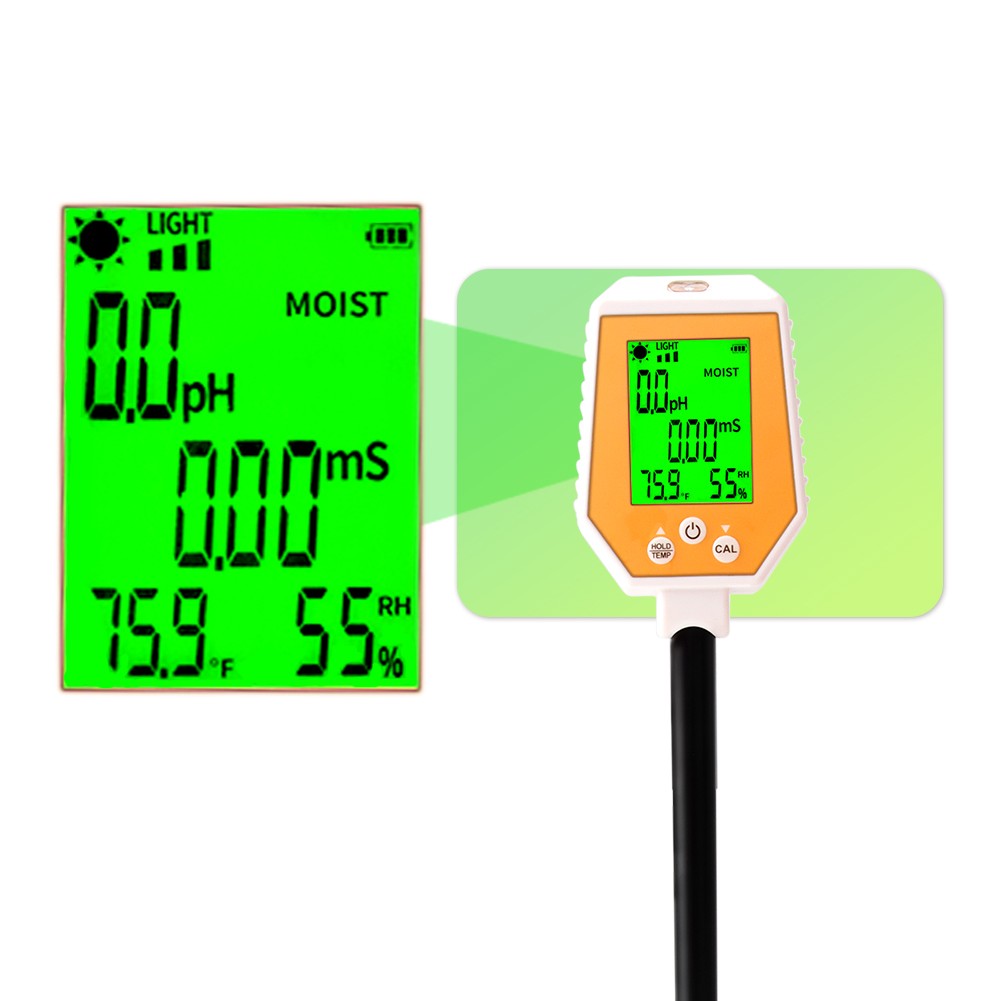 6-in-1 High Accuracy Soil Tester: pH, EC, Moisture, Light, Air Humidity, Temperature Digital Hygrometer with Removable Panel for Gardening & Farming