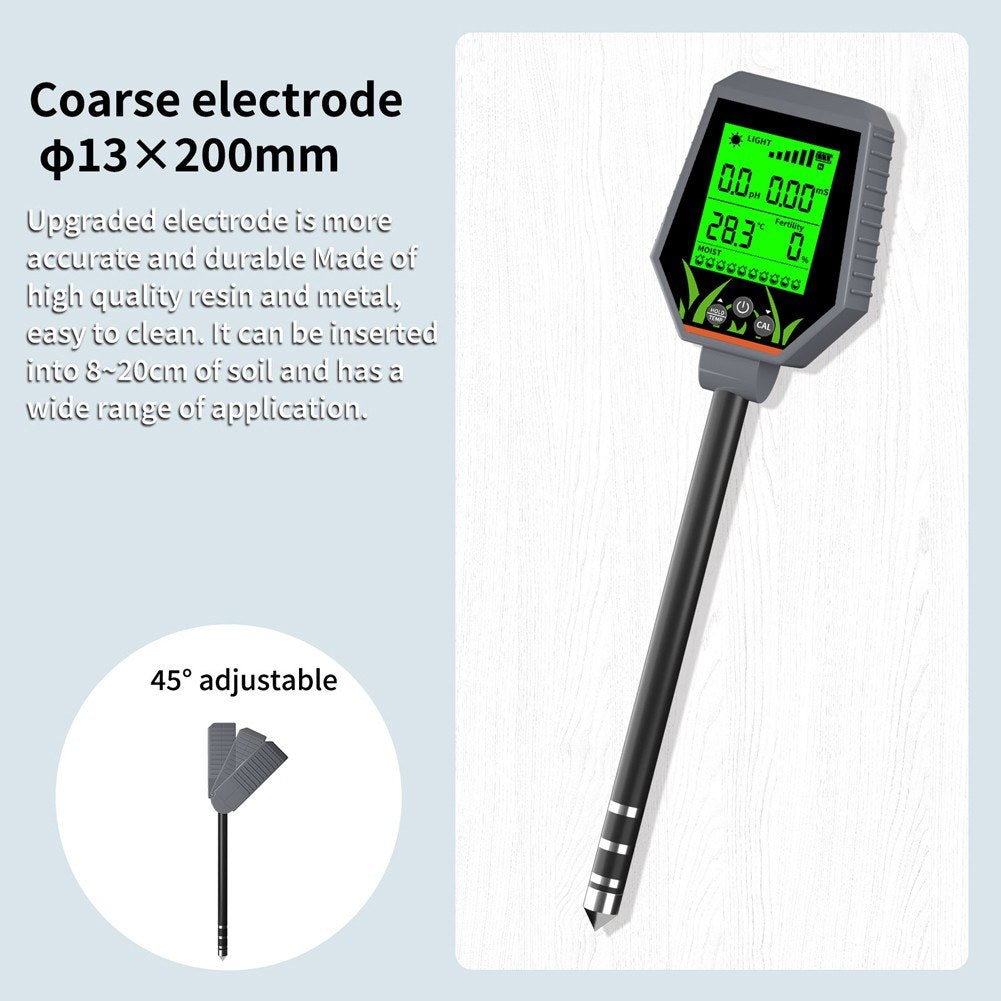 6-in-1 Handheld Soil Tester: PH, EC, Sunlight, Fertility, Temperature, Moisture Detector for Garden Planting