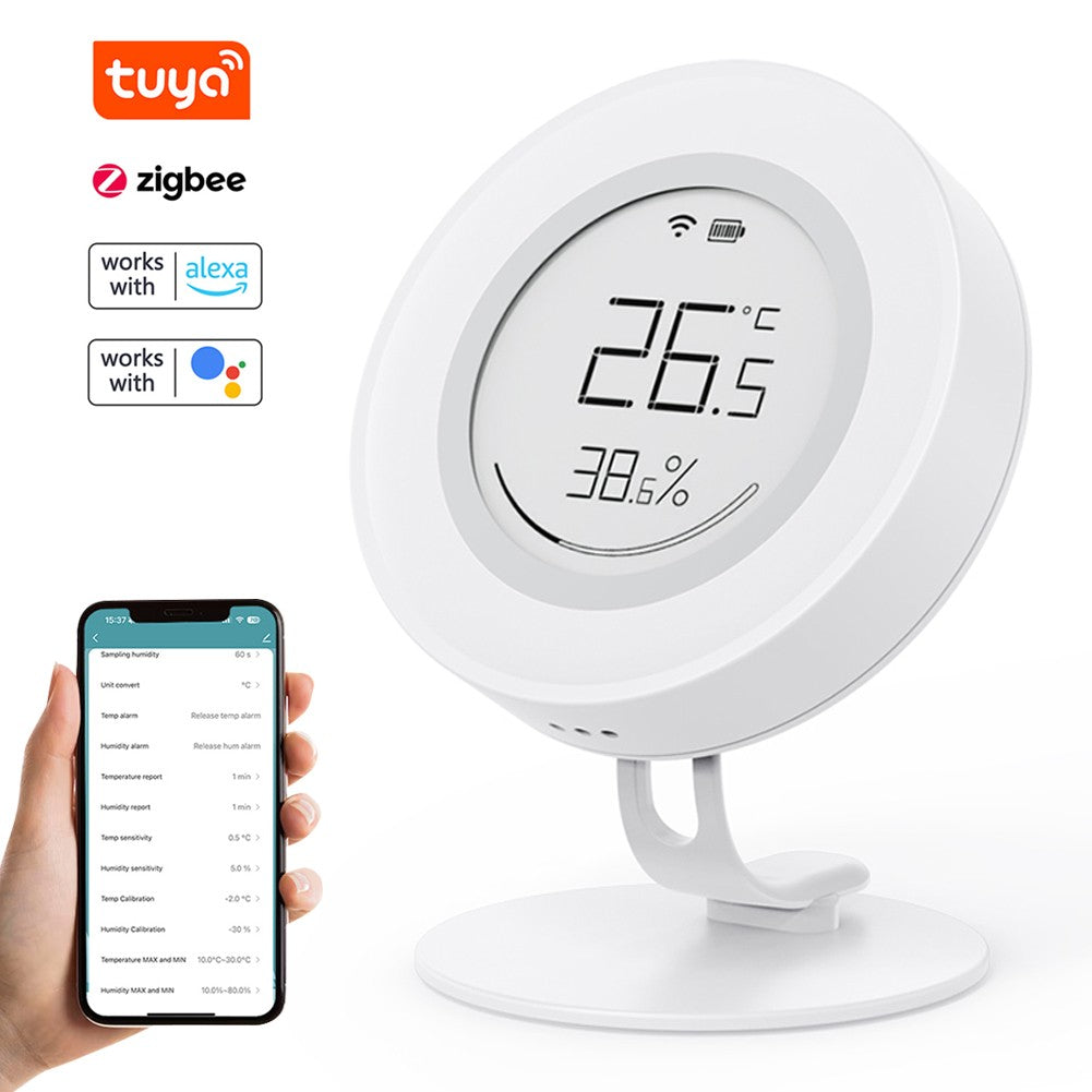 Tuya ZigBee Smart Temp & Humidity Sensor | E-ink Display Hygrometer | Compatible with Google Home & Alexa | Portable for Home & Office Use