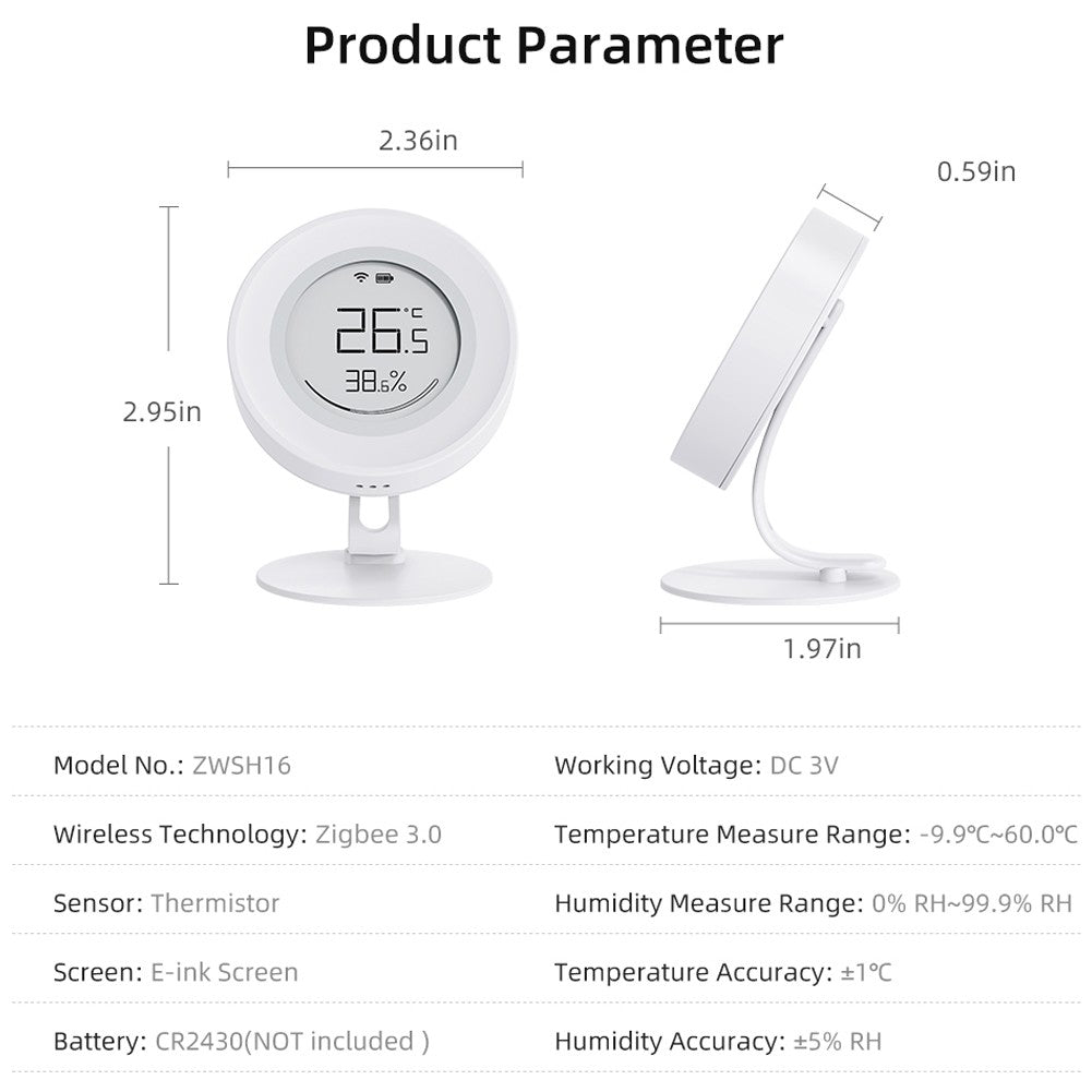 Tuya ZigBee Smart Temp & Humidity Sensor | E-ink Display Hygrometer | Compatible with Google Home & Alexa | Portable for Home & Office Use
