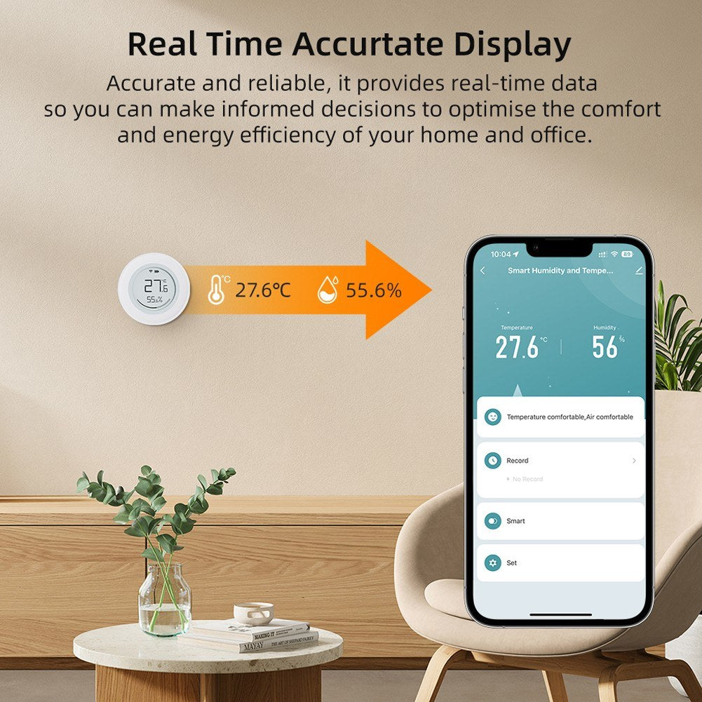 Tuya ZigBee Smart Temp & Humidity Sensor | E-ink Display Hygrometer | Compatible with Google Home & Alexa | Portable for Home & Office Use
