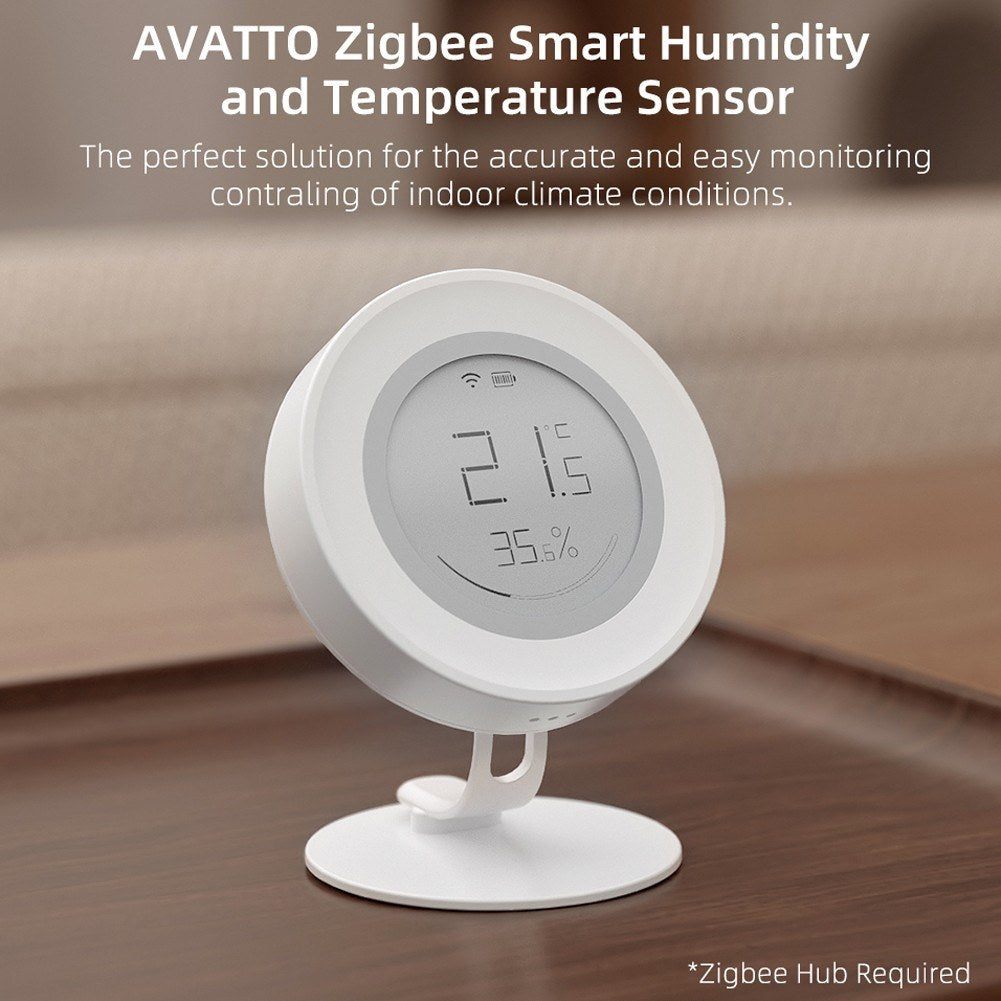 Tuya ZigBee Smart Temp & Humidity Sensor | E-ink Display Hygrometer | Compatible with Google Home & Alexa | Portable for Home & Office Use