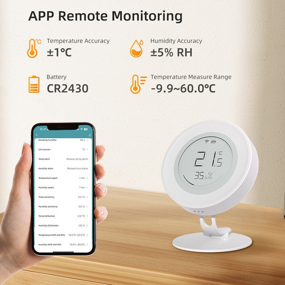 Tuya ZigBee Smart Temp & Humidity Sensor | E-ink Display Hygrometer | Compatible with Google Home & Alexa | Portable for Home & Office Use