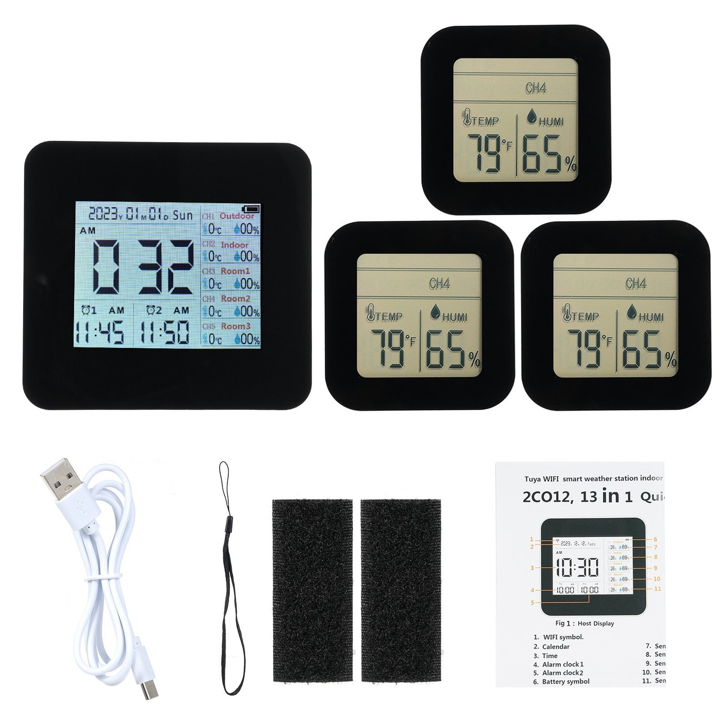 13-in-1 Wireless Weather Station: Digital Hygrometer/Thermometer with 3 Sensors, Indoor/Outdoor Temperature & Humidity Monitor, 60M Range
