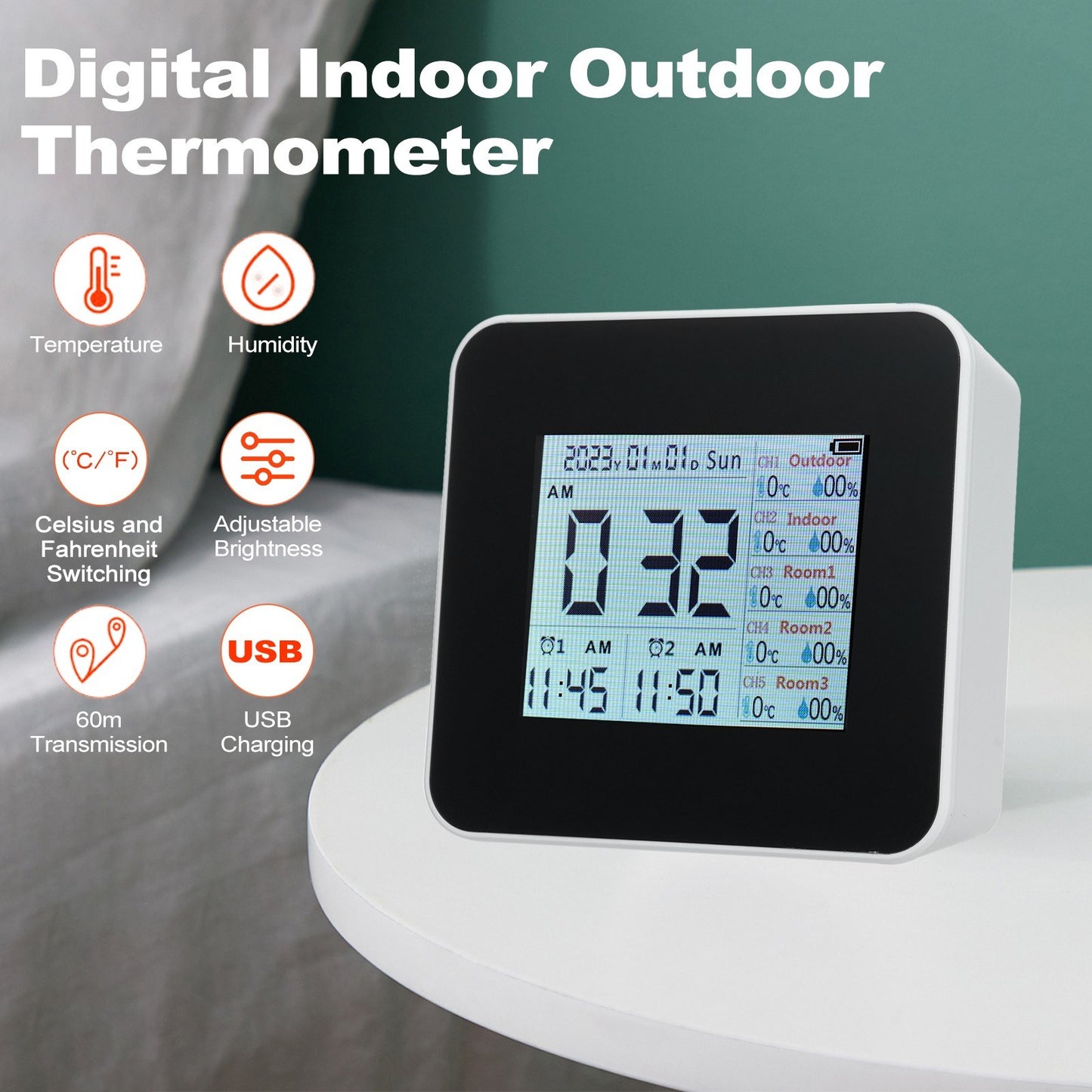 13-in-1 Wireless Weather Station: Digital Hygrometer/Thermometer with 3 Sensors, Indoor/Outdoor Temperature & Humidity Monitor, 60M Range
