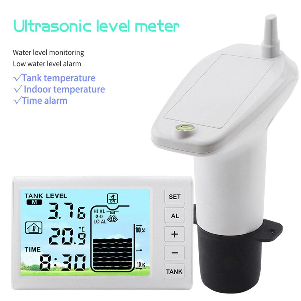 Ultrasonic Wireless Water Tank Level Gauge with Temperature Sensor and Time Display