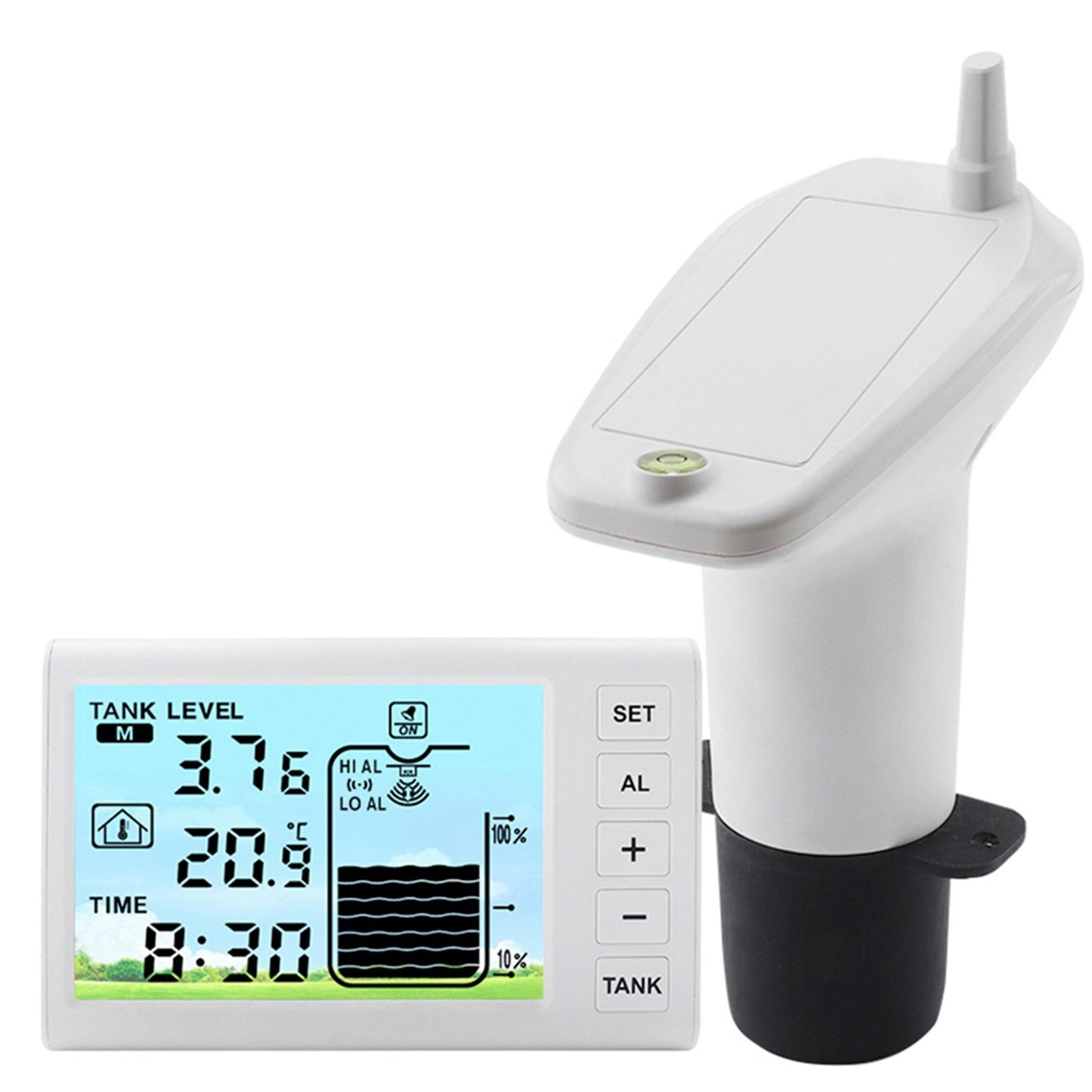 Ultrasonic Wireless Water Tank Level Gauge with Temperature Sensor and Time Display