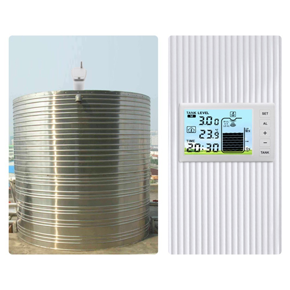 Ultrasonic Wireless Water Tank Level Gauge with Temperature Sensor and Time Display