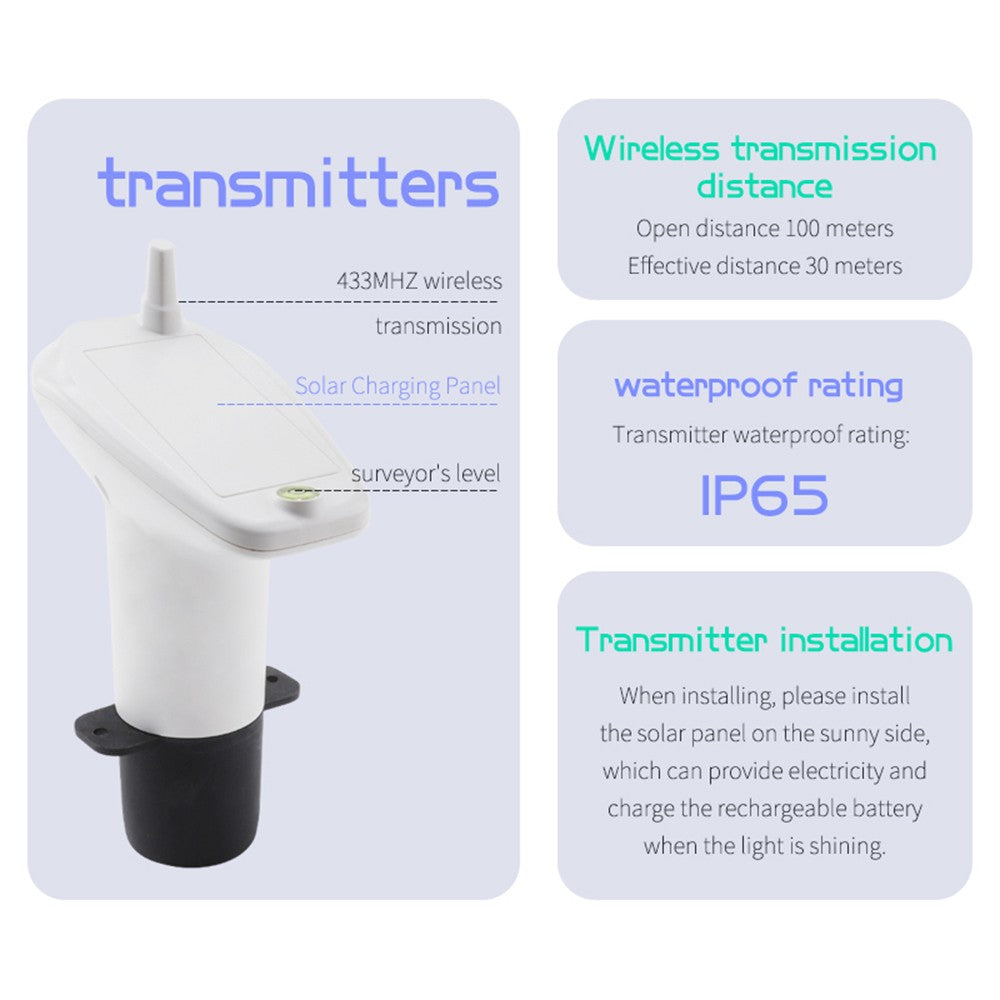 Ultrasonic Wireless Water Tank Level Gauge with Temperature Sensor and Time Display
