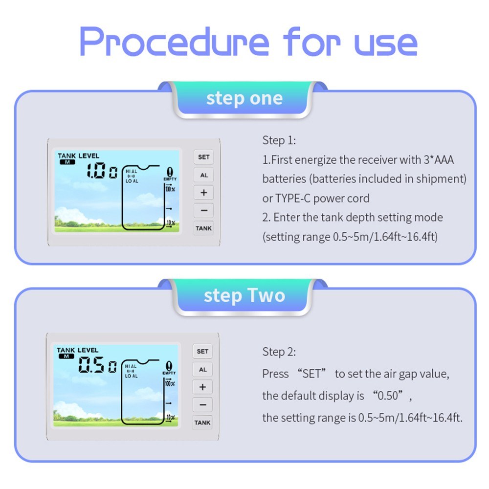 Ultrasonic Wireless Water Tank Level Gauge with Temperature Sensor and Time Display
