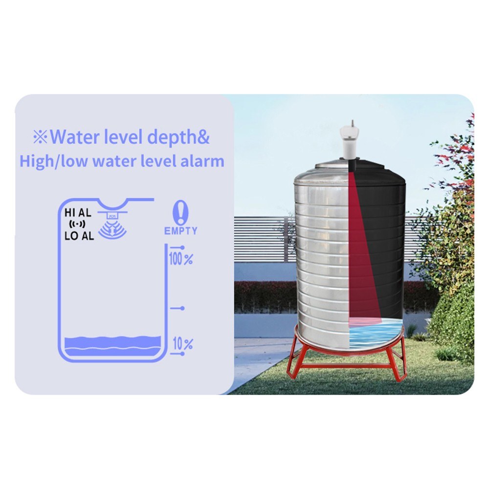 Ultrasonic Wireless Water Tank Level Gauge with Temperature Sensor and Time Display
