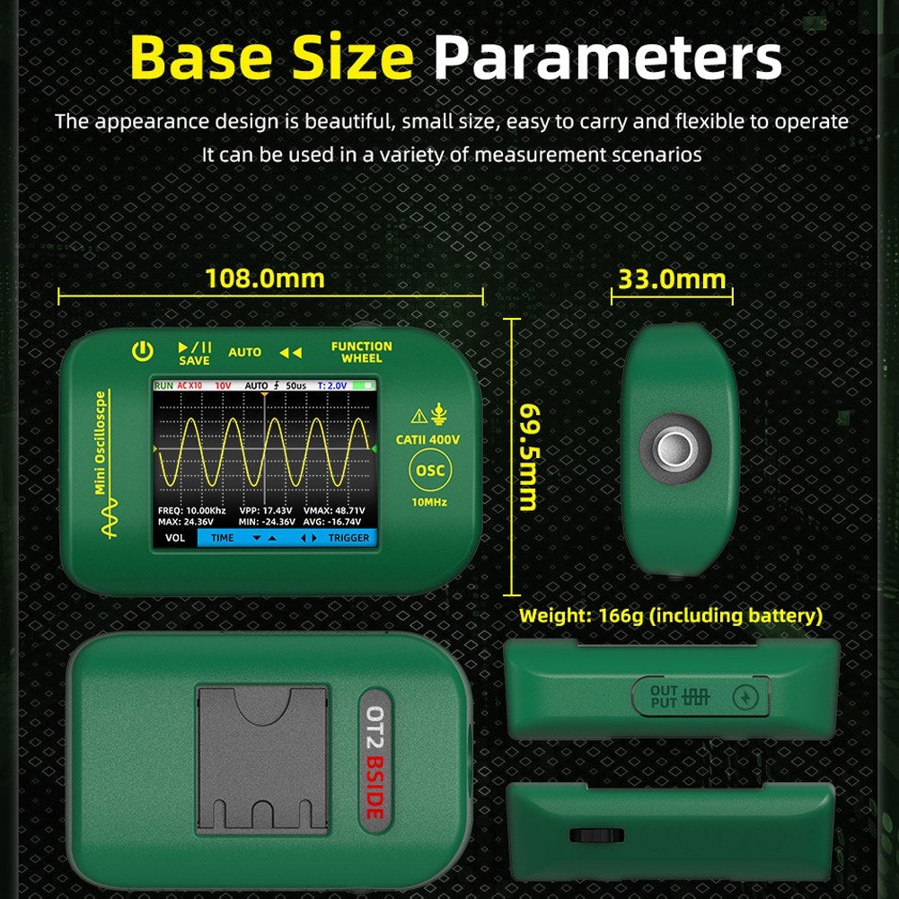 Handheld Digital Oscilloscope 2.8 TFT Display, 10MHz Bandwidth, 48MSa/S Sampling, Data Storage for DIY & Electronic Testing