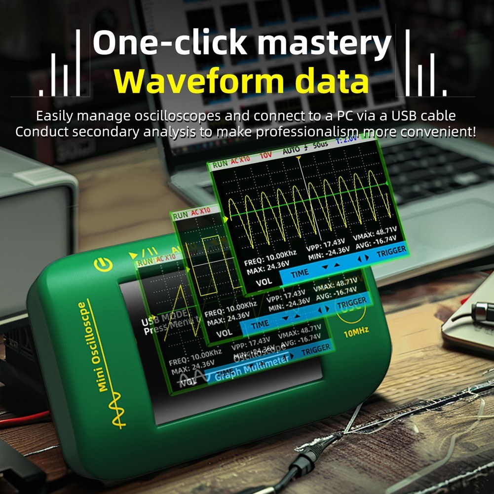 Handheld Digital Oscilloscope 2.8 TFT Display, 10MHz Bandwidth, 48MSa/S Sampling, Data Storage for DIY & Electronic Testing