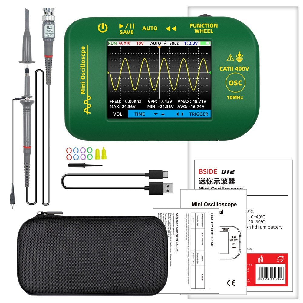 Handheld Digital Oscilloscope 2.8 TFT Display, 10MHz Bandwidth, 48MSa/S Sampling, Data Storage for DIY & Electronic Testing