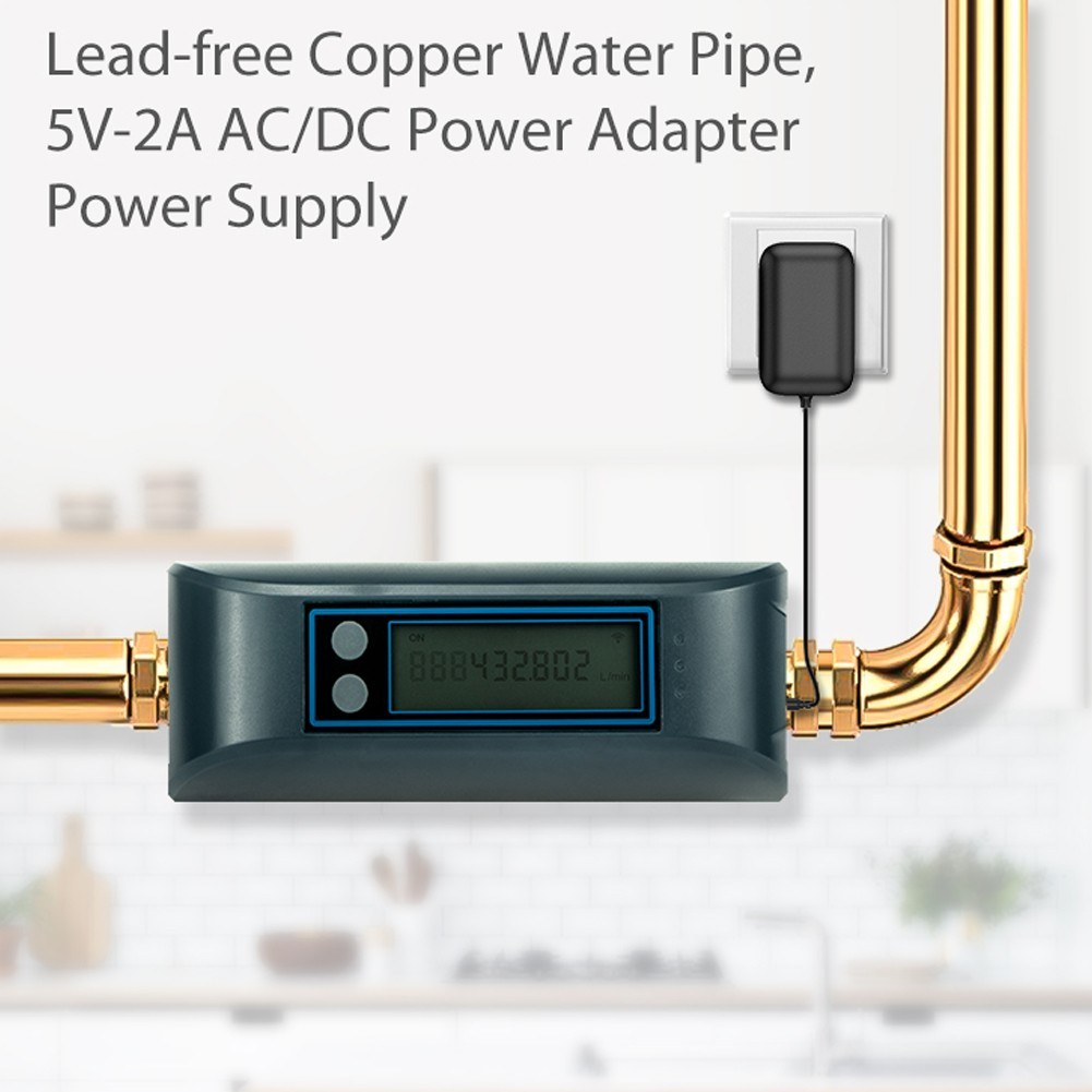 Tuya WiFi Smart Water Valve, Dual-Band Flow Meter, Mobile App Controlled Home Water Management, Compatible with Tmall Genie, Alexa, Google Assistant for Voice Control