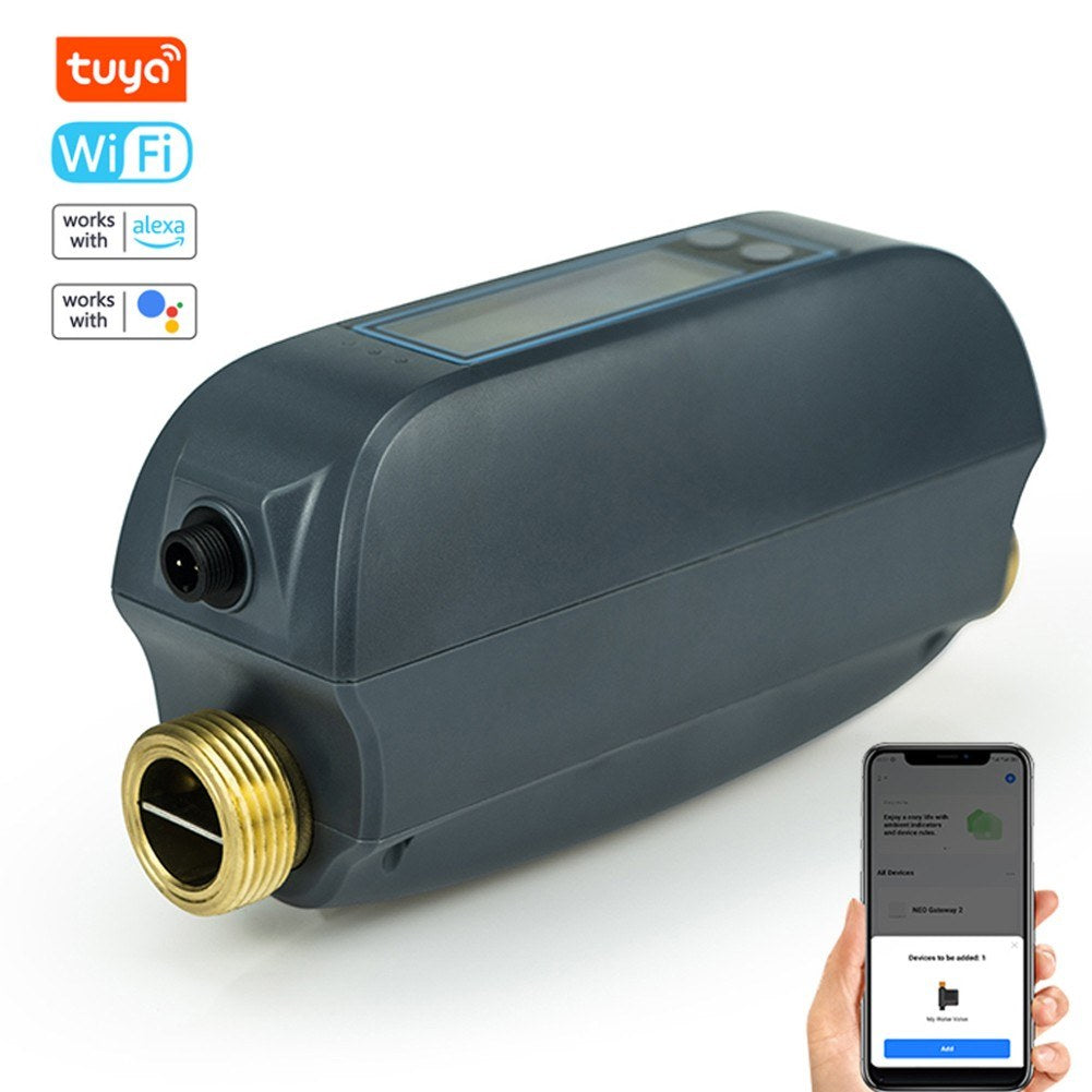 Tuya WiFi Smart Water Valve, Dual-Band Flow Meter, Mobile App Controlled Home Water Management, Compatible with Tmall Genie, Alexa, Google Assistant for Voice Control