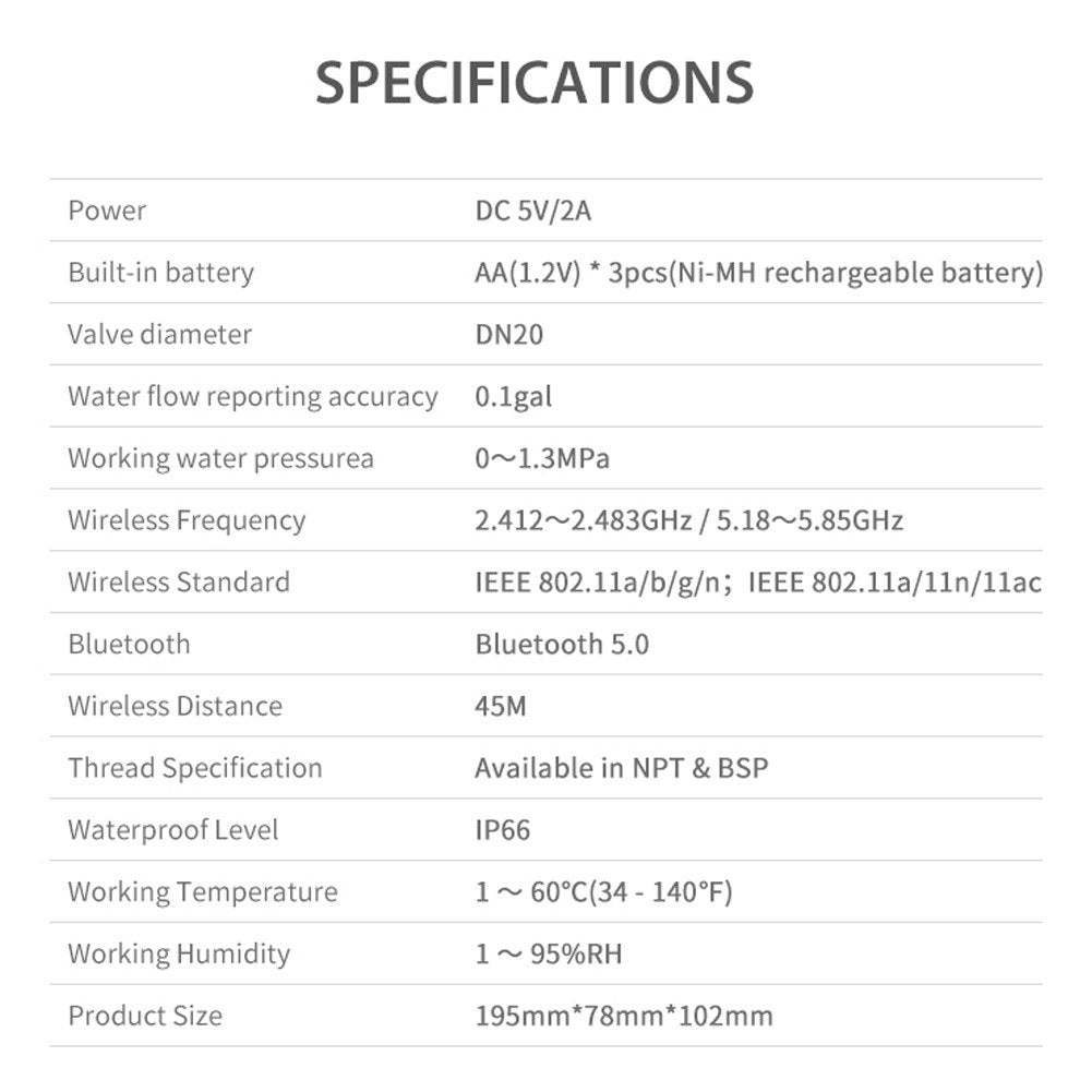 Tuya WiFi Smart Water Valve, Dual-Band Flow Meter, Mobile App Controlled Home Water Management, Compatible with Tmall Genie, Alexa, Google Assistant for Voice Control