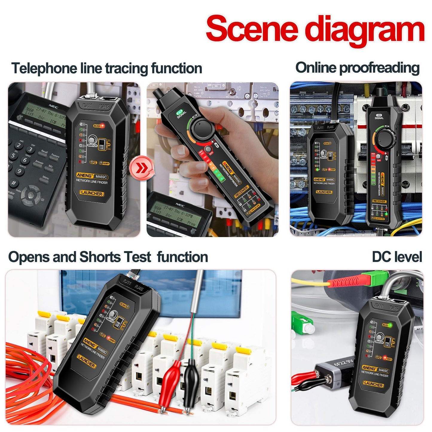ANENG M469C Network Cable Finder & LAN Wire Tracker RJ45 RJ11 Analyzer