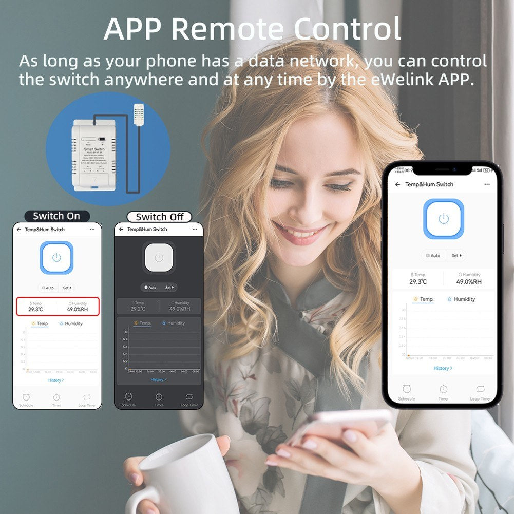 Smart WiFi Temperature & Humidity Switch, App Controlled with IFTTT, Alexa & Google Assistant Compatibility