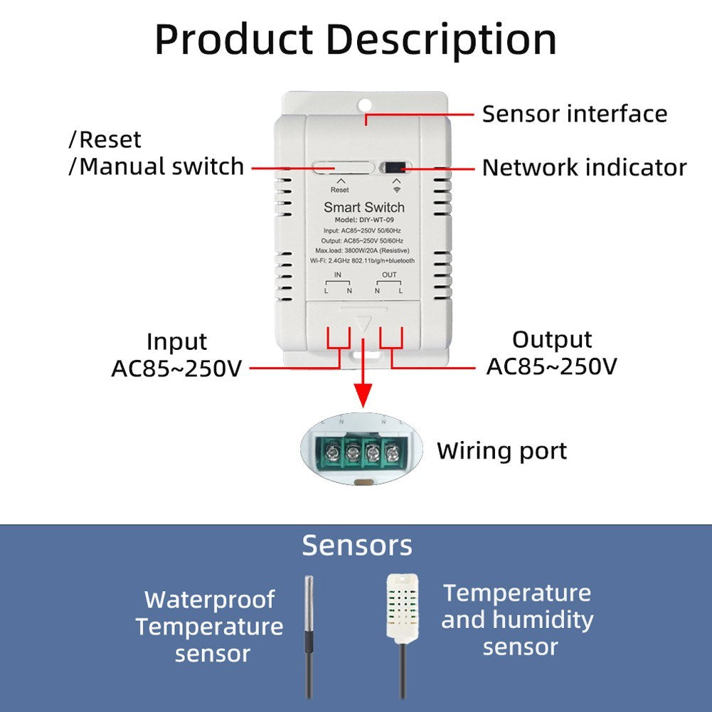Smart WiFi Temperature & Humidity Switch, App Controlled with IFTTT, Alexa & Google Assistant Compatibility