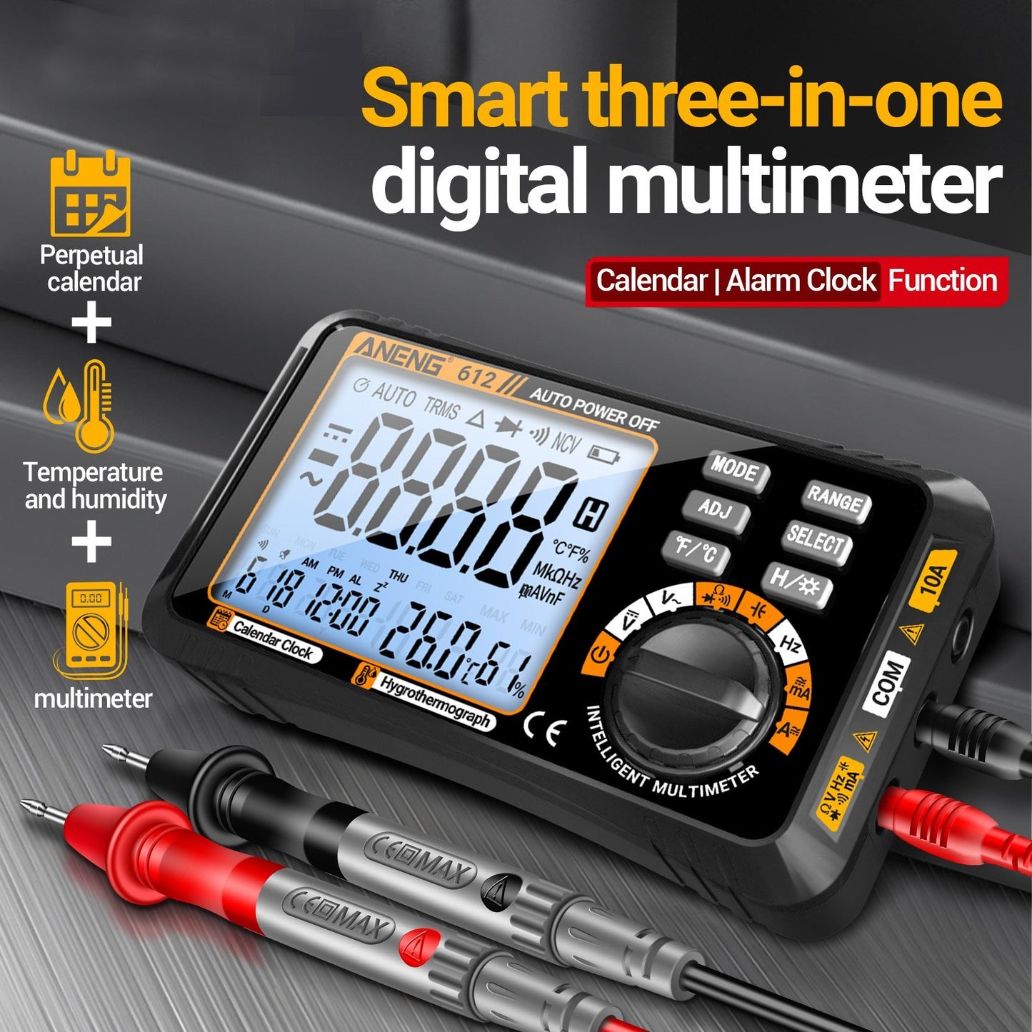 ANENG 612 Smart Digital Multimeter 3-in-1: Temperature, Humidity, Ammeter, Voltmeter - 4000 Count Professional Test Tools